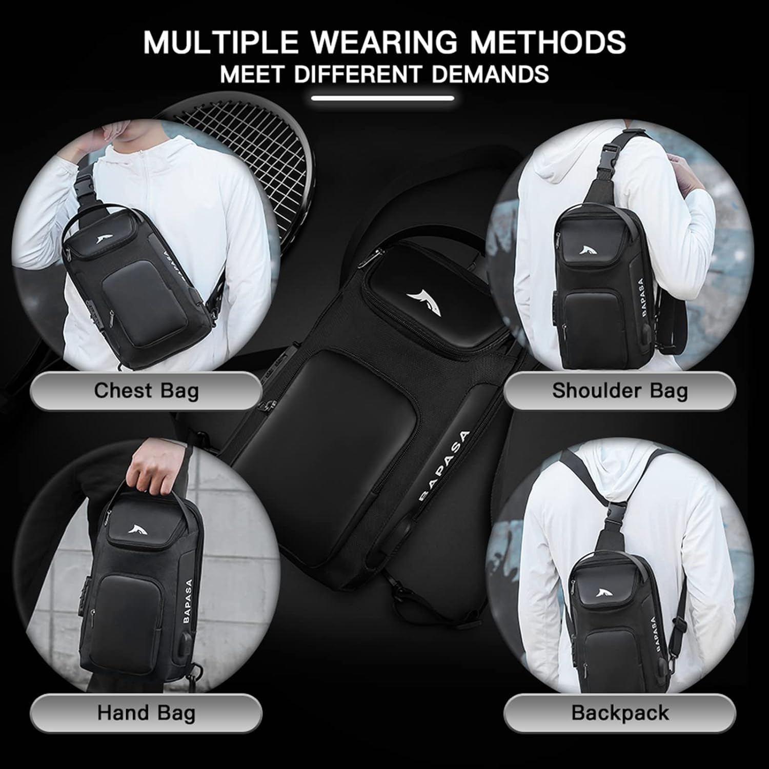 Anti-Theft Chest Bag USB Casual Shoulder Bag Sling Backpack BBZY image number 2