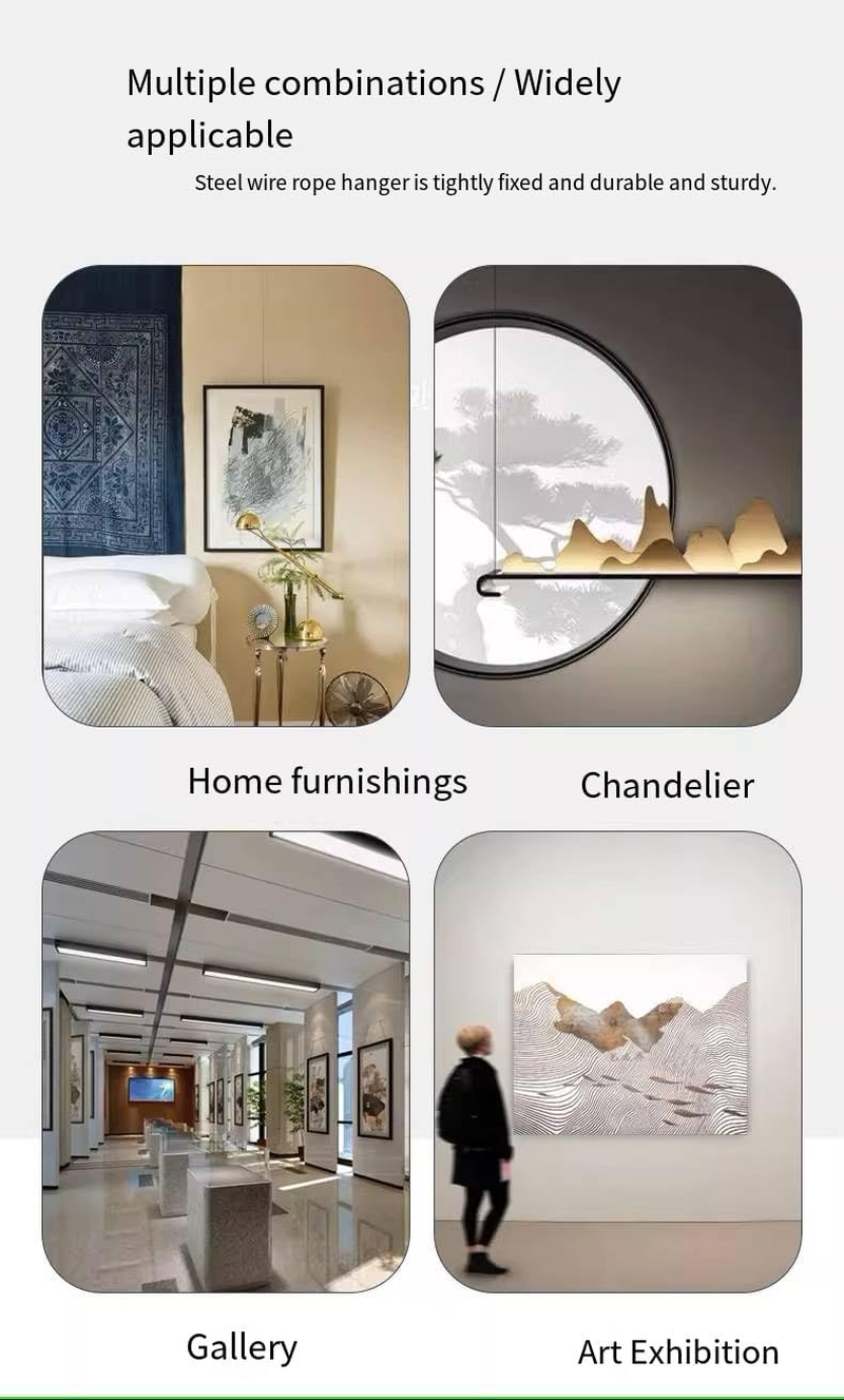 LORJE 2 PCS Adjustable Picture Hanging Rope Kit,1.5Mm Heavy Duty Stainless Steel Rope for Mirror Hanging Wire Kit Hardware, Billboards Hold up to 30Kg (2 Meters) image number 6