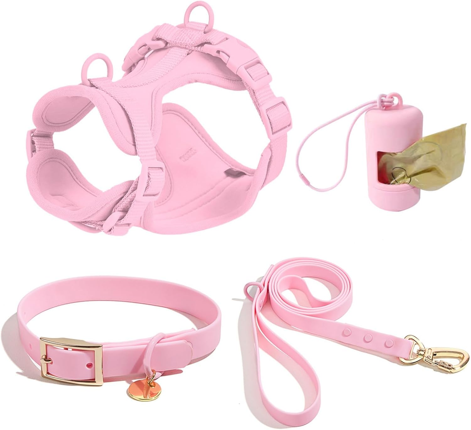 4 PCS Set Tactical Dog Harness,Pet Tactical Chest","Service Dog Vest and Back anti Bite Waterproof Dog Tactical Chest and Back Strap PVC Traction Rope Dog Collar-Pink 4||XS image number 7