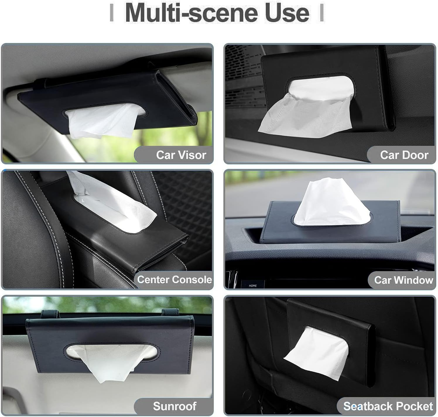 2-Pack Leather Car Tissue Holder, Sun Visor Kleenex Holder Lotion Facial Tissues, Car Napkin Holder for Automotive, SUV, Truck