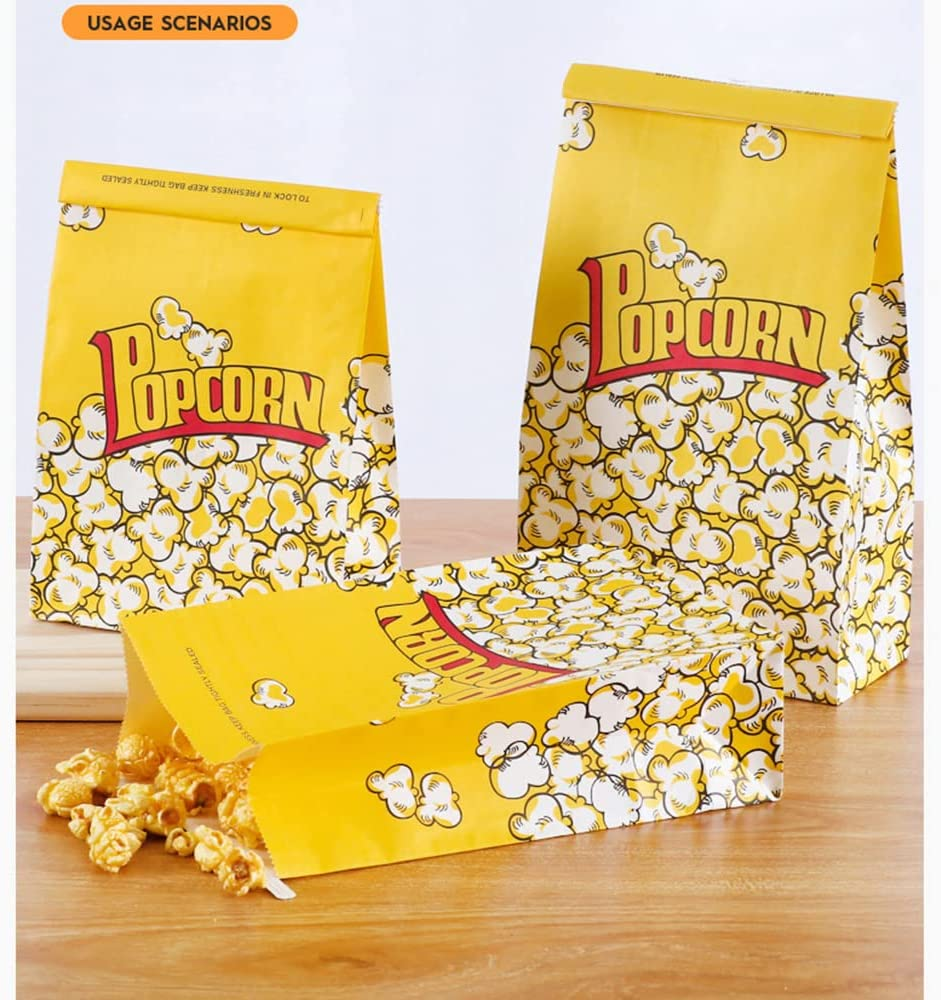Popcorn Bags, 50 Pack Leak and Tear Resistant Yellow Paper Popcorn Bags with Tin Tie Lock Closure for Party, Popcorn Containers for Movie Night (SIZE (23 * 15 * 7CM)) image number 2