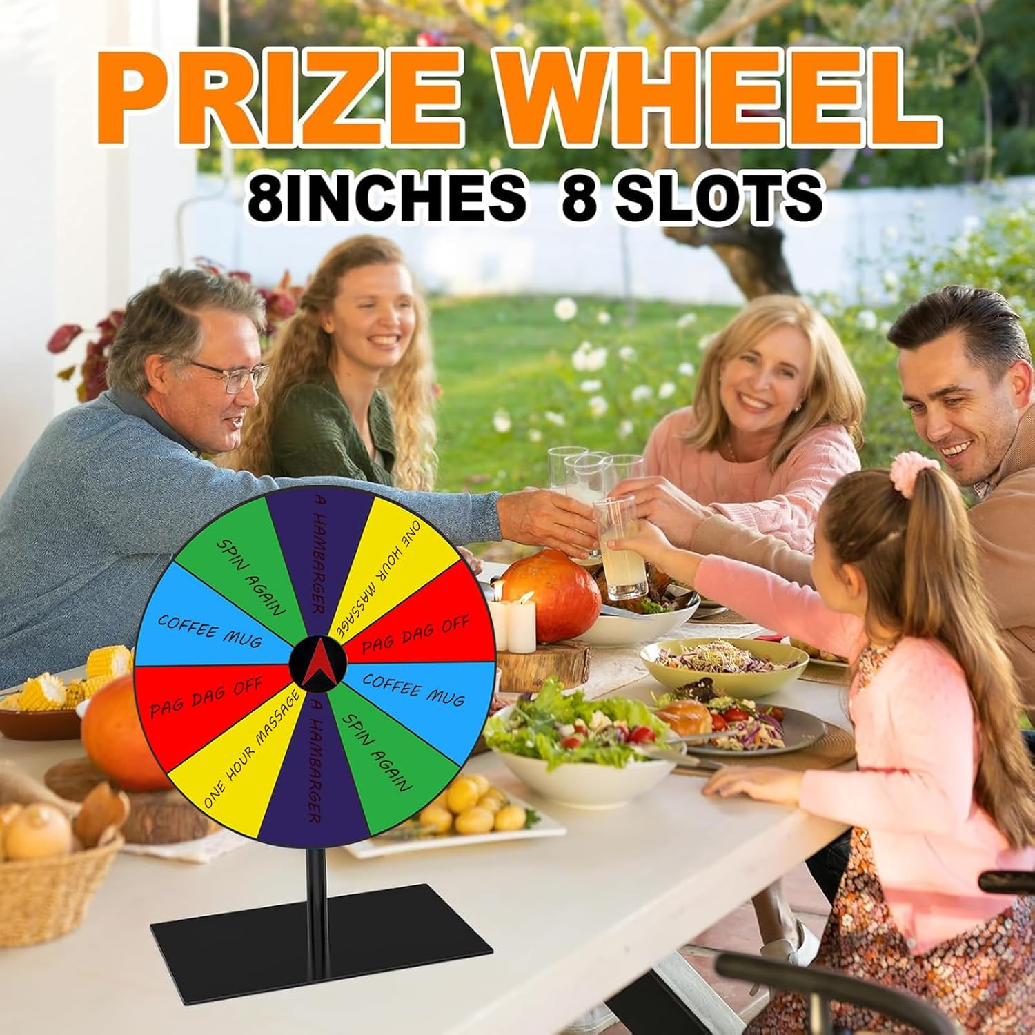Prize Wheel 8 INCH Tabletop Roulette Wheel of Fortune Spin with Dry Erase Marker for Engaging Home Parties, Trade Show, Carnival Events,Party Birthday Wedding Housewarming image number 5