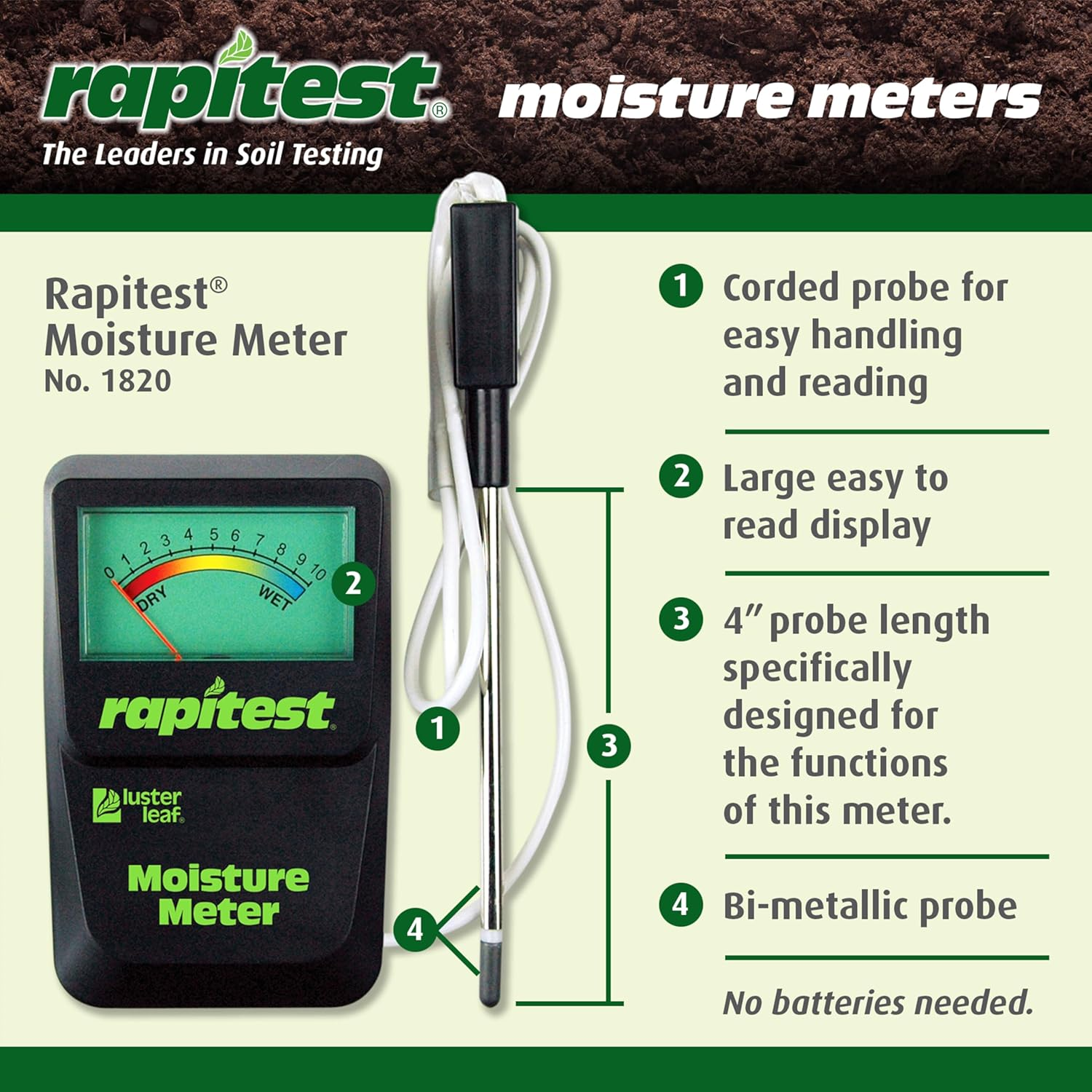 Luster Leaf 1820 Rapitest Soil Moisture Meter image number 6