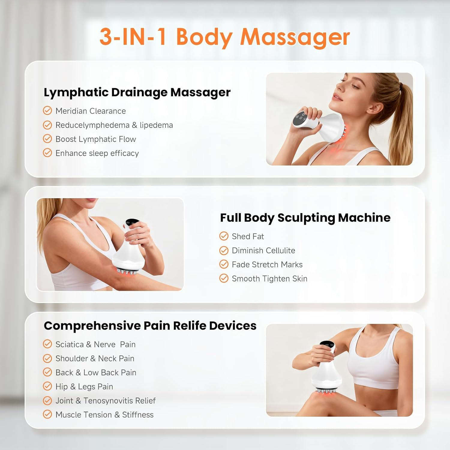 Body Sculpting Machine, Lymphatic Drainage Massager & anti Cellulite Massage Tool, Helps Reduce Stretch Marks & Cellulite, Pain Relief Devices for Sciatica Nerve, Legs, Arms, Hip, Muscle & Lower Back image number 1