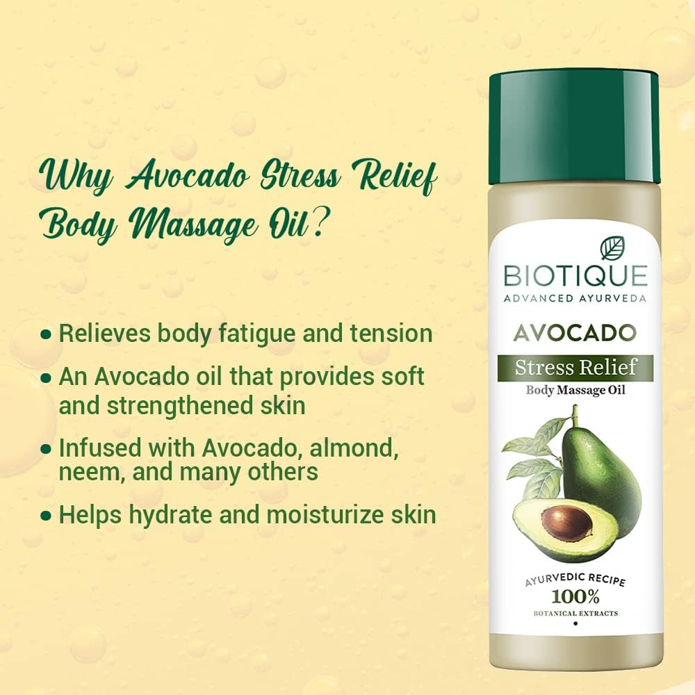 Biotique Bio Cado Avocado Stress Relief Body Massage Oil, 200Ml image number 2
