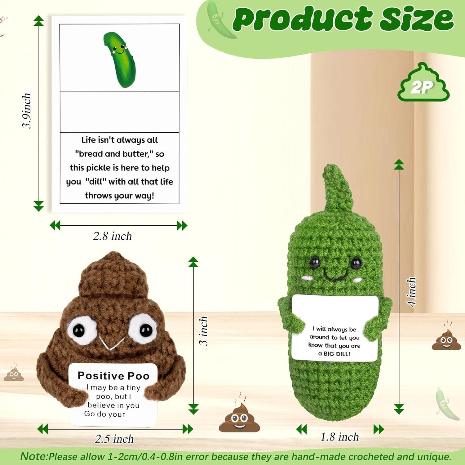 Inspirational Birthday Gifts 2P Positive Poo Emotional Crocheted Support Crochet Pickle Funny Handmade Crochet with Positive Cards Pickle Gifts Suitable for Birthday Gag Gift image number 3