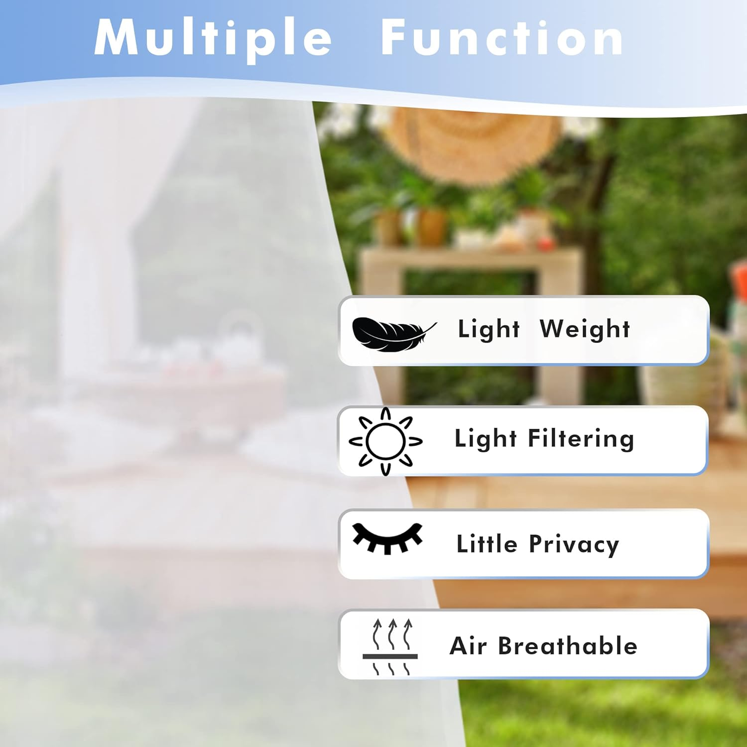 Holidayideas White Outdoor Sheer Curtains for Patio Waterproof, 4 Panels - 100 X 108 Inch - Extra Wide Voile outside Curtains Light Filtering Grommet Drapes for Front Porch, Gazebo, Pergola, Backyard image number 2