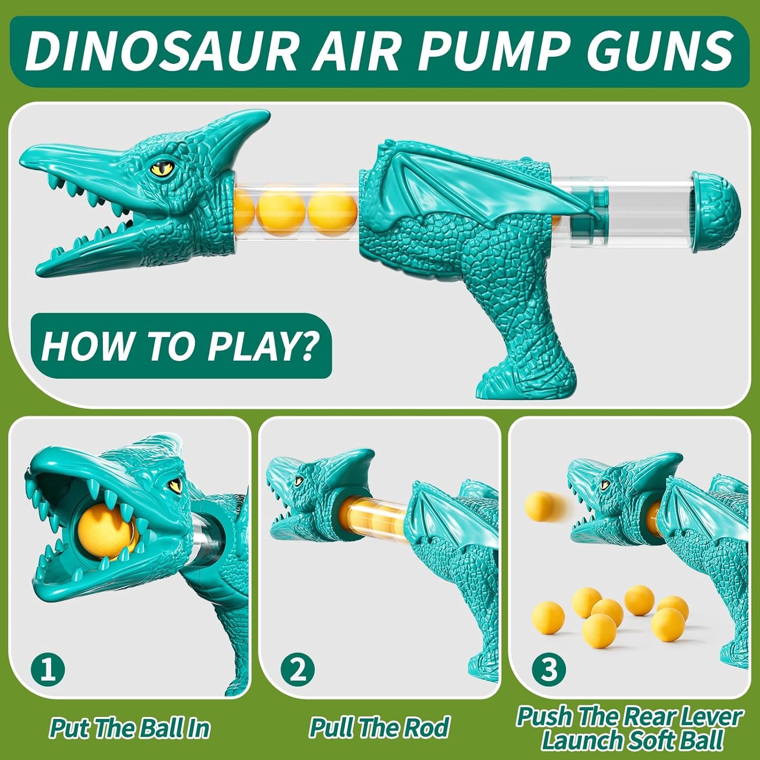 JUKUDAHU Dinosaur Shooting Toys for Kids Age 3 4 5 6 7 - Moveable Dinosaur Toy with Scoreboard, Light Sound Spraying, 12 Toy Balls, Competition Game Gifts for Boys Girls Age 5-7 6-8 8-10 (Green) image number 5