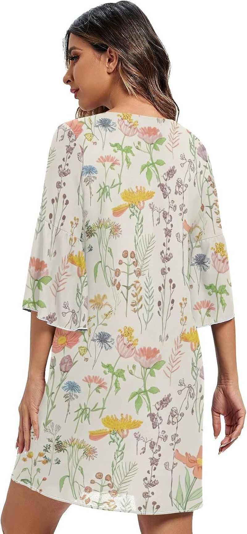 Wildflowers Meadow Plants Short Chiffon Dress Printed Line Maternity Dress S-XXL image number 4