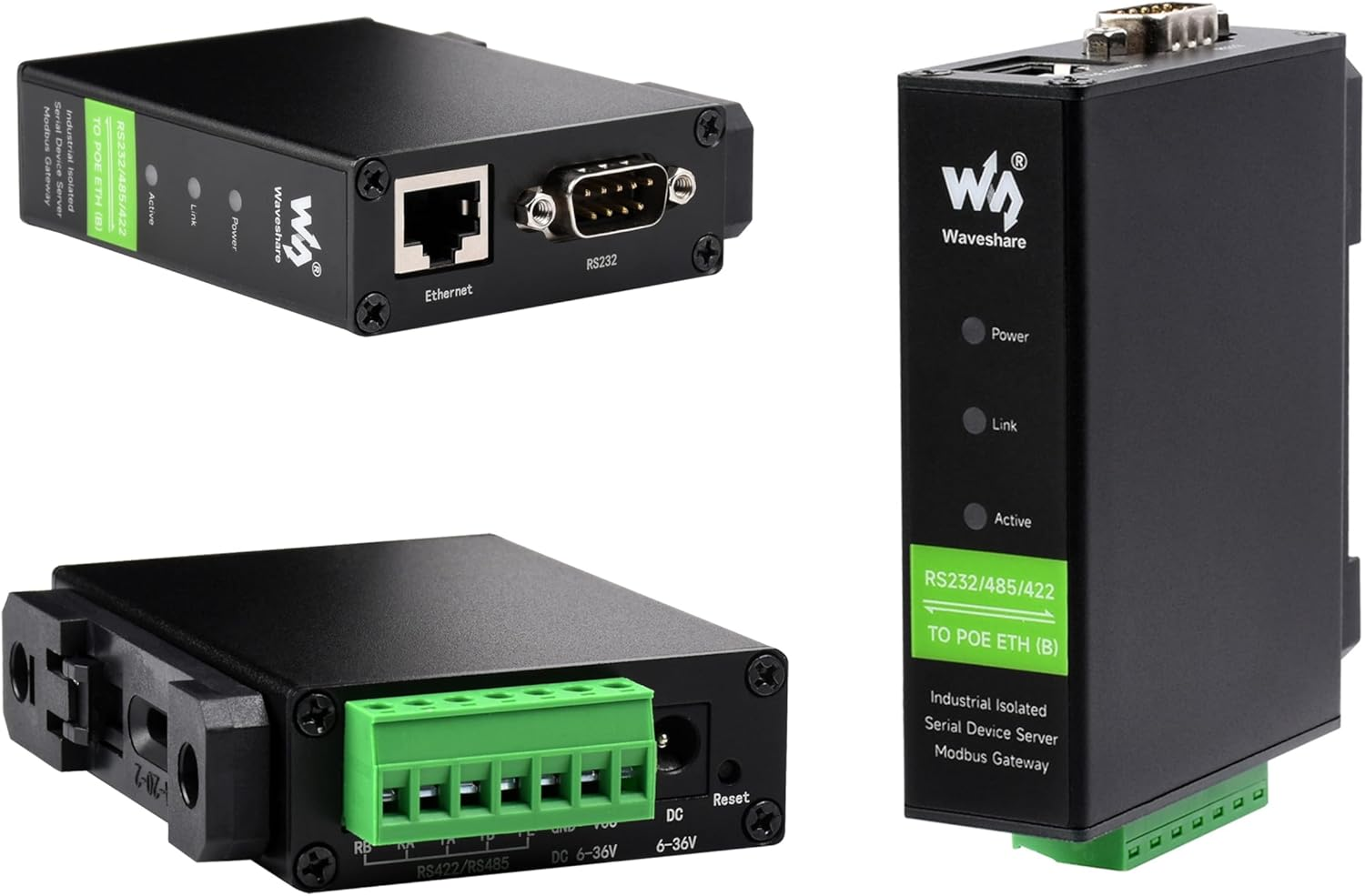 RS232/485/422 to RJ45 Ethernet Converter, with POE Function, Bi-Directional Transparent Data, TCP/IP to Serial, Serial Server for Data Acquisition, Iot Gateway Intelligent Instrument Monitoring image number 3