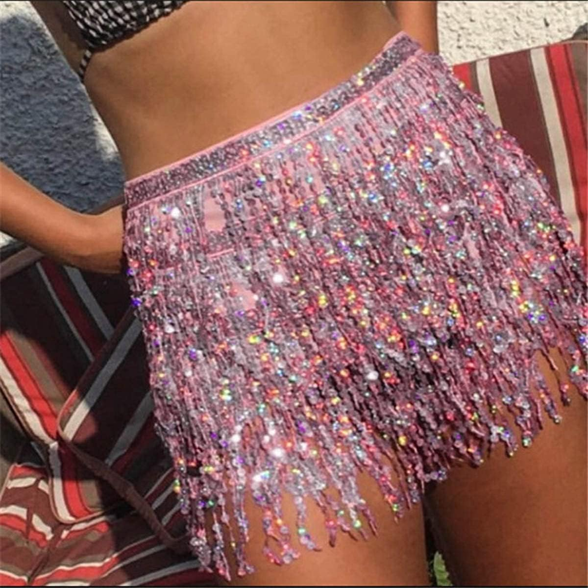 Women'S Belly Dance Hip Skirt Tassel Sequins Hip Scarf Strappy Wrap Rave Skirts Halloween Costume Club Festival image number 4