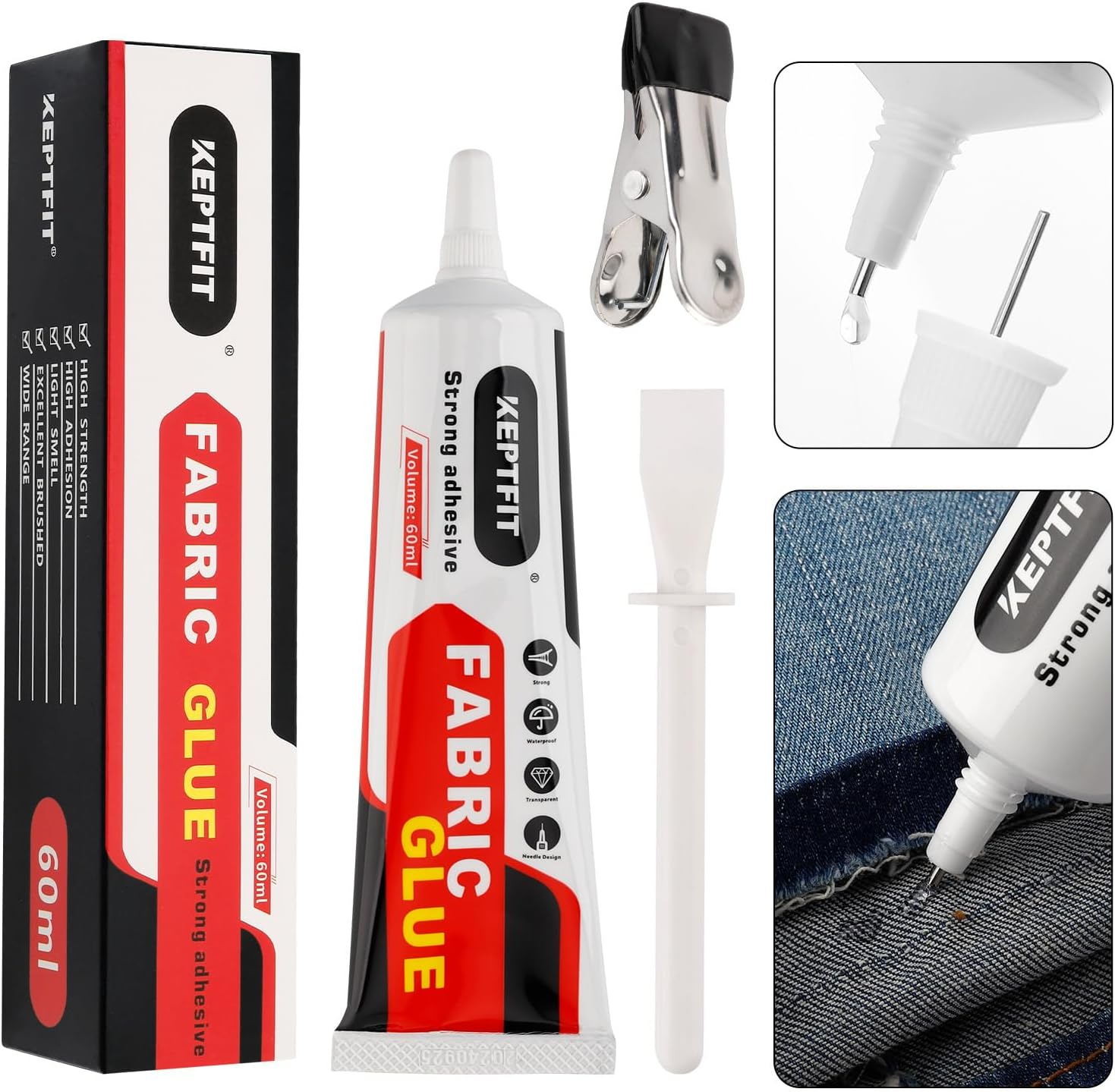 Fabric Glue Permanent, 60 ML Washable Clear Clothing Glue, Super Fabric Glue for Rhinestones, Patches, Clothes, Denim, Leather, Polyester, Fabrics, Doll Repair,No Sew Solution, Permanent Bond image number 1