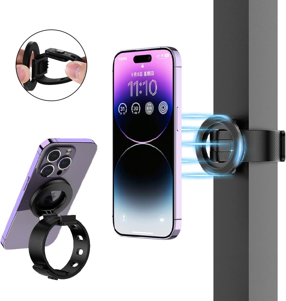 Honeteek Magnetic Phone Holder for Stroller, Strong Magnetic Bar Phone Mount for Bike, Gym Treadmill with Adjustable Strap, 17 N52 Magnets & Magsafe Phone Holder Fit for Iphone 12-17 Series