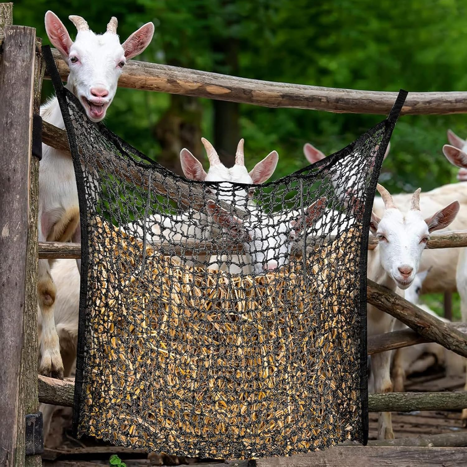 Slow Feed Hay Net Soft Polyester Hay Bag with 2 Hooks Knotless Hays Feeder Multifunctional Hanging Hays Feeder Bag for Stall Trailer Wall Fence image number 3