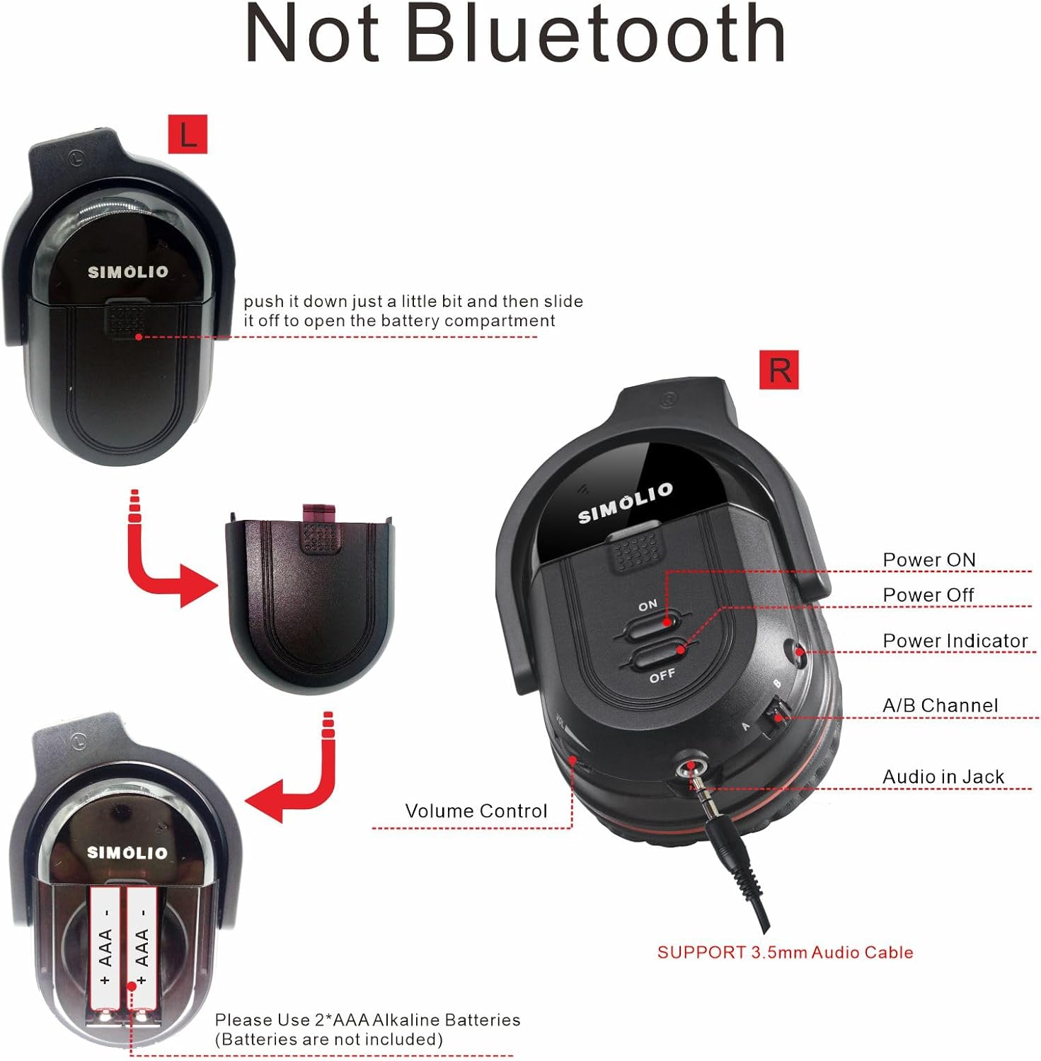 SIMOLIO Infrared Headphones for Car DVD, Universal 2 Channel IR Headphones for Honda Odyssey, Uconnect Chrysler Pacifica, Town & Country, GMC Yukon, Wireless Headphones for TV, Outdoor Movie (3 Pack) image number 6