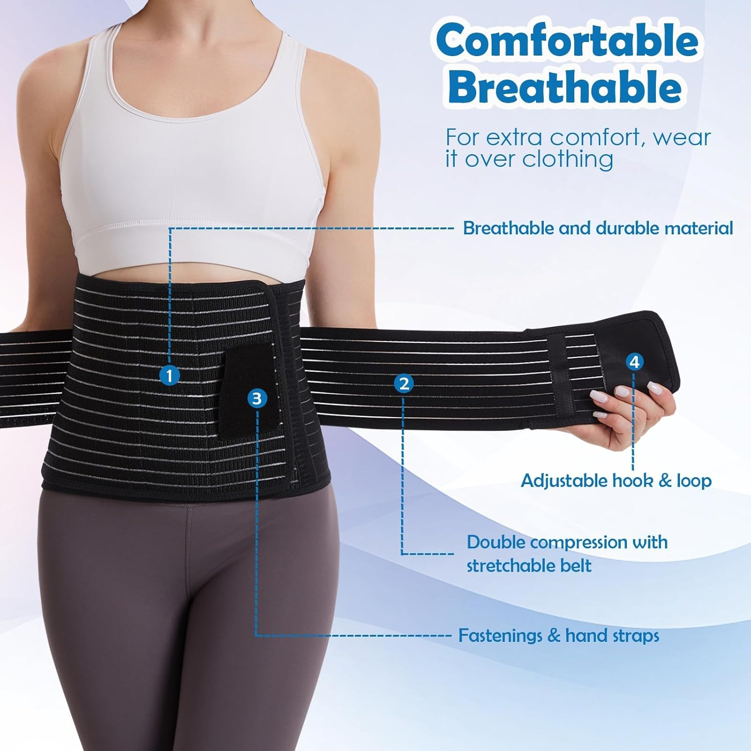 Paskyee Postpartum Belly Band, Abdominal Binder Post Surgery Belly Wrap, C Section Recovery Must Haves, Girdle for Postnatal Care, Waist/Pelvis Belt for Back Pain Relief Black L/XL image number 4