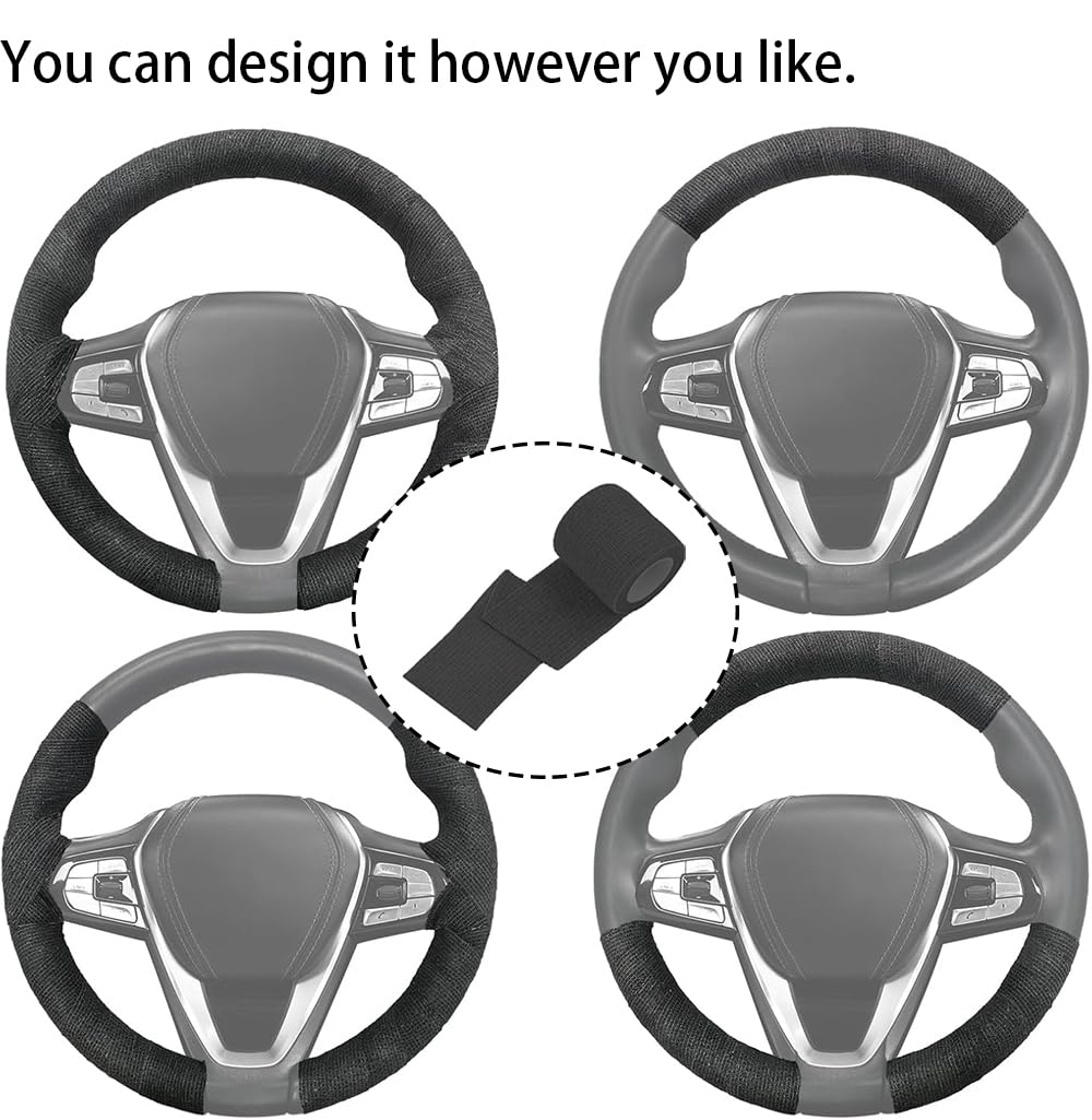 Universal Sweat Absorbing Wheel Wrapping Tape for Cars and Trucks, Suitable for 14-18 Inch Steering Wheel Accessories (Black) image number 6