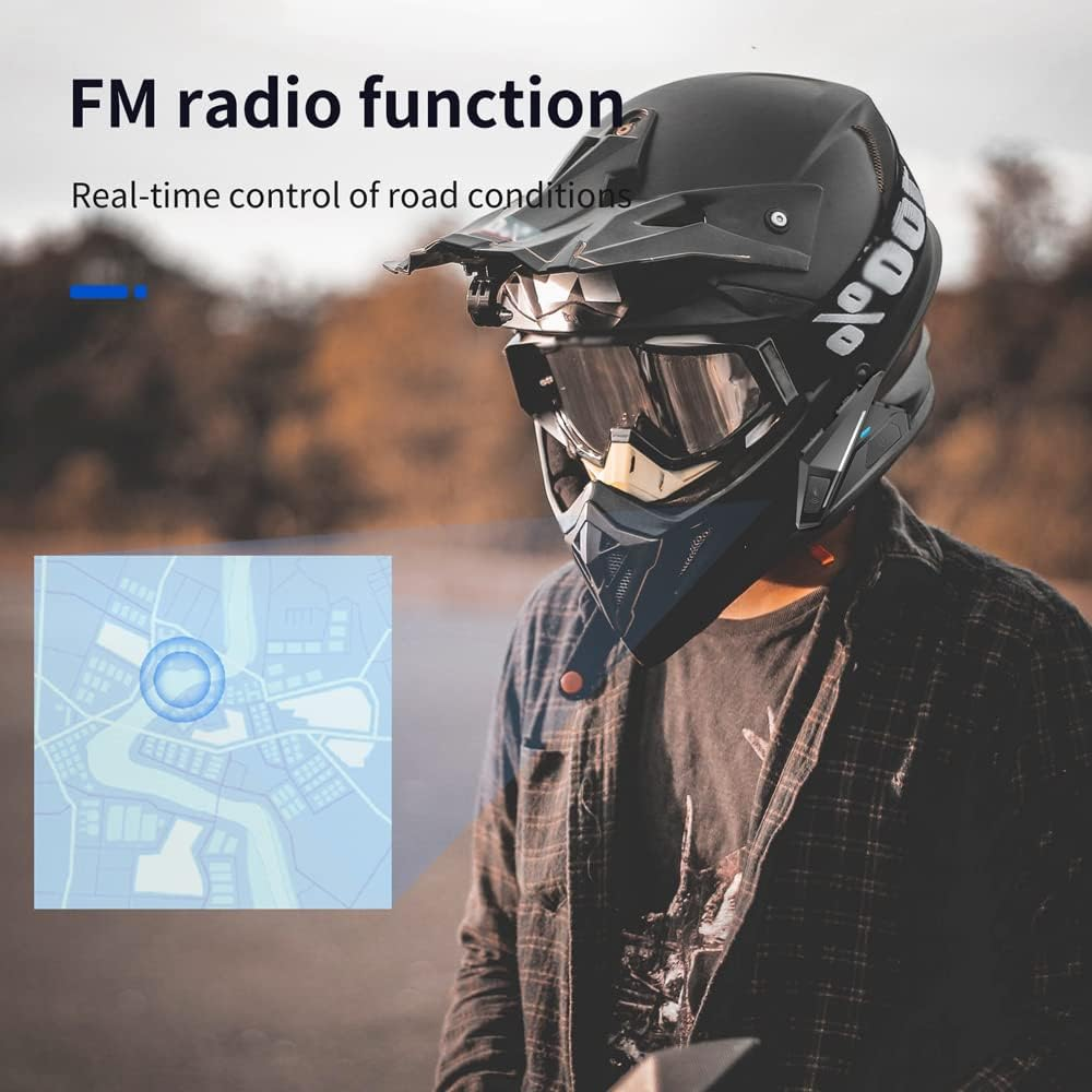 RCKEY Motorcycle Headset BT5.0 Waterproof Headphone Noise Reduction Support Hands-Free Calling Auto-Answer Stereo Music Built-In FM Radio