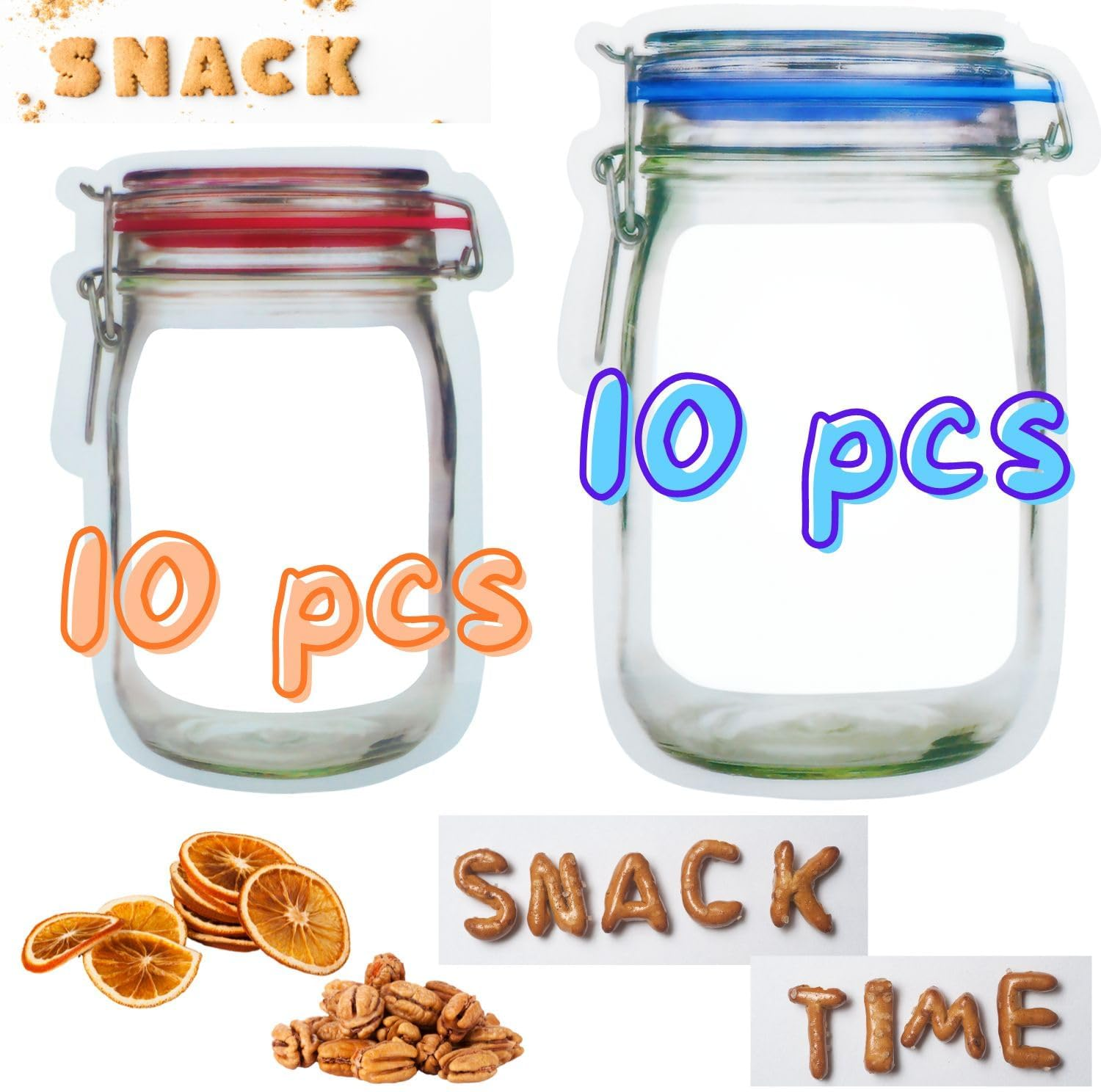 20Pcs Mason Jar Bags, Portable Food Saver Storage Bags, Reusable Snack Bags Food Saver Storage Bags, Zipper Sealed Bags Fresh Bags for Travel Camping and Home Office Kids image number 2