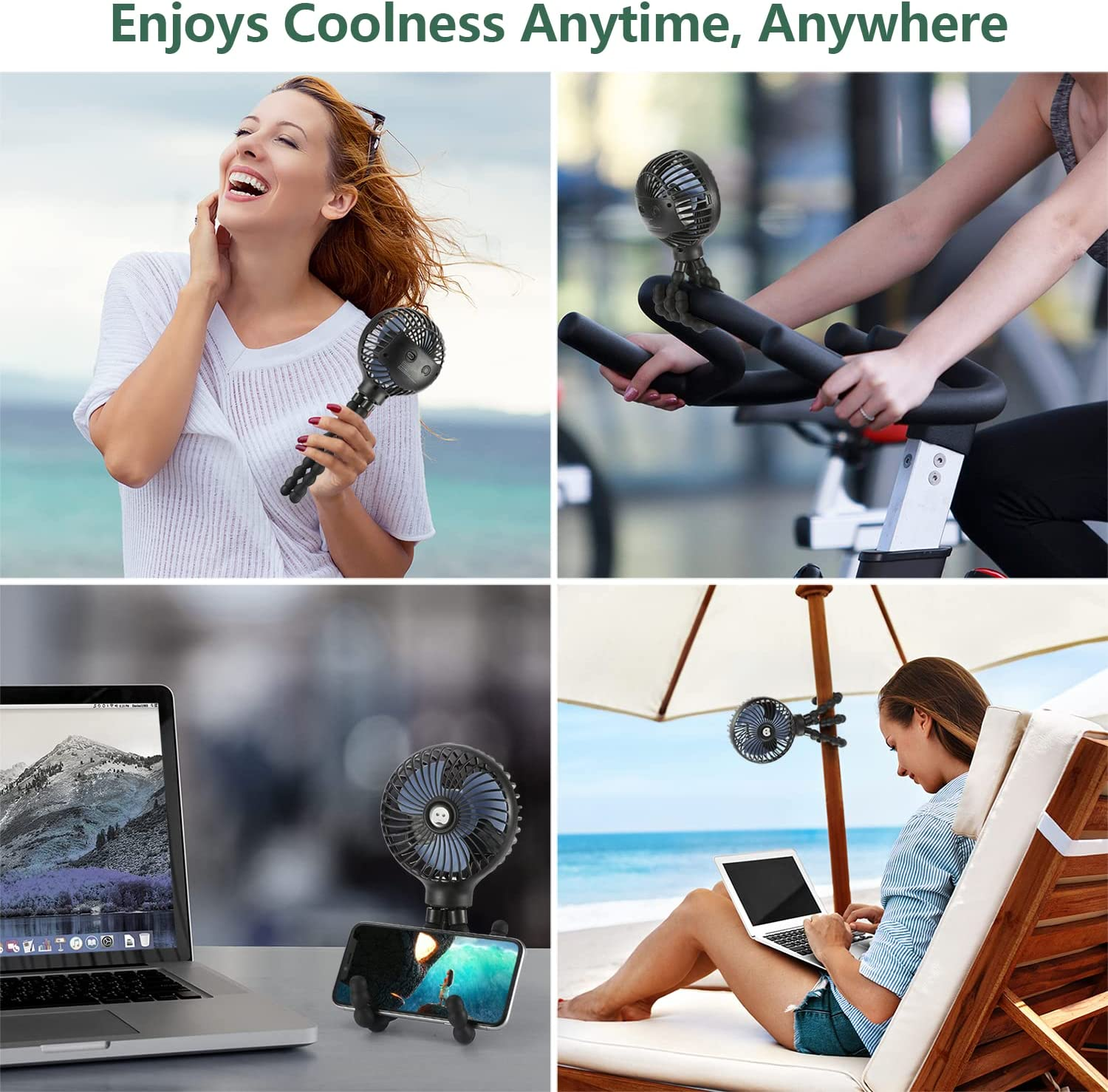 Snawowo Mini Handheld Portable Pram Fan, Baby Stroller Fan, Car Seat Fan, USB or 4000Mah Battery Powered, with Flexible Tripod Clip on Student Bed Desk Bike Crib Treadmill Camping Traveling - C-Navyblue image number 4