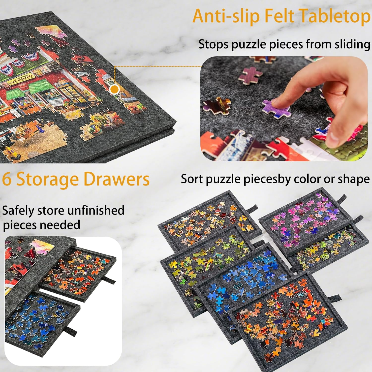 VLIEOVHN 1000 Pieces Foldable & Tilting Puzzle Board with 6 Drawers & Cover, Lightweight Jigsaw Puzzle Table with Built-In Stands for Angle Adjustments, Portable Jigsaw Puzzle Table (Gray) image number 5