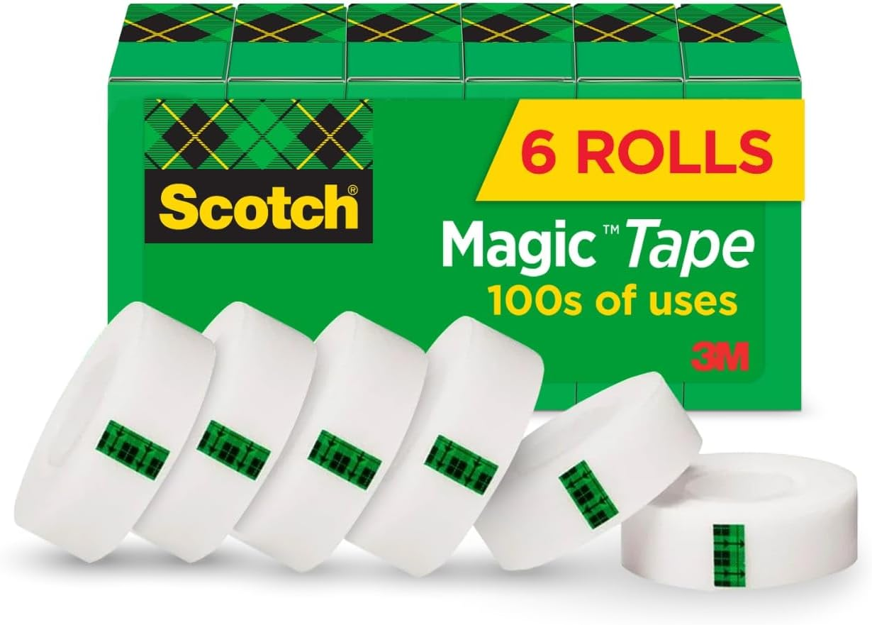 Scotch Magic Tape, Invisible, Repair Christmas Cards and Use as Wrap Supplies for Christmas, 4 Tape Rolls - 3/4 X 1000 Inches