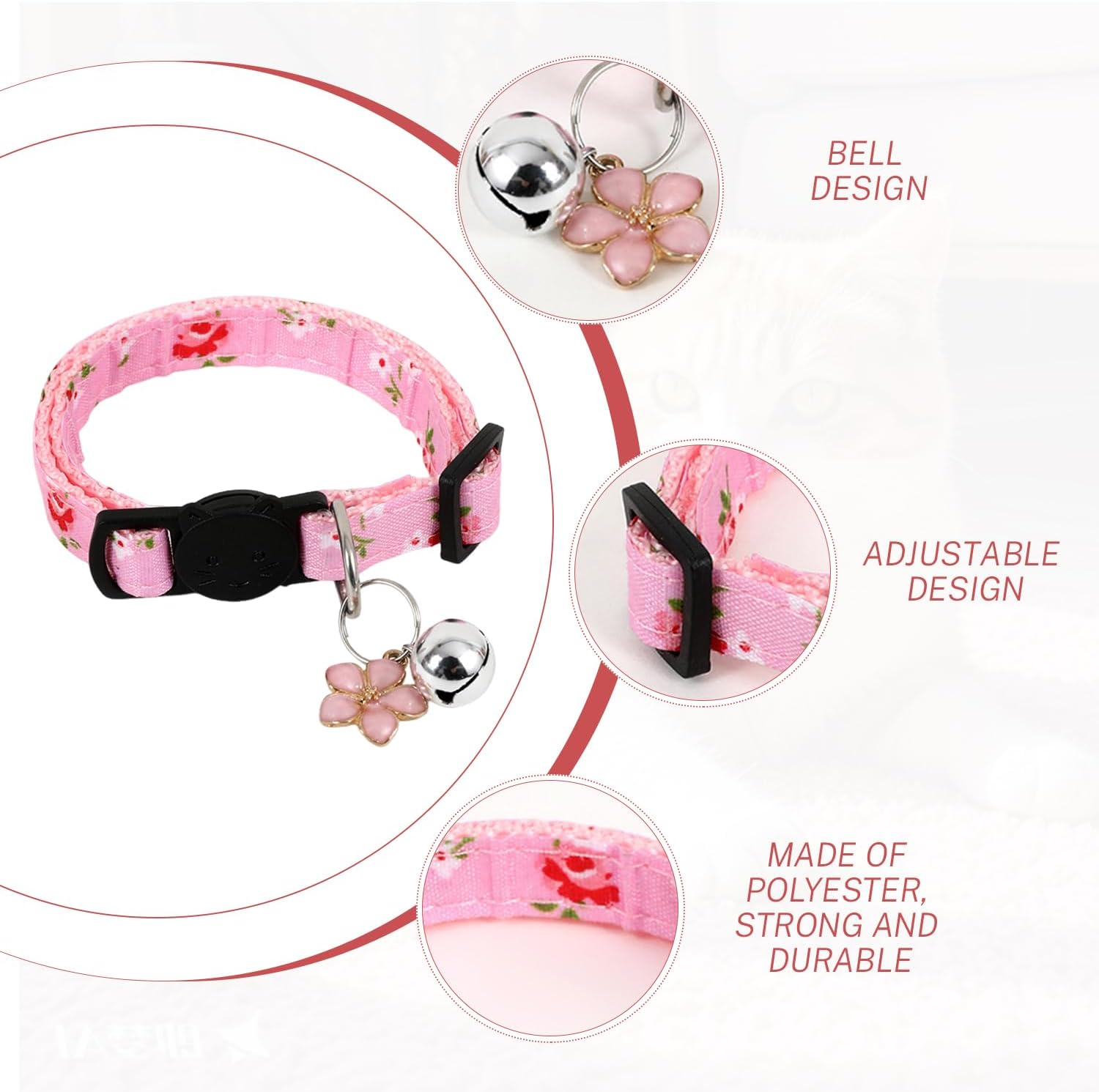 DUINIU 2 Pink Cat Collars, Safety Adjustable Collars, Pet Decoration Accessories, Kitten Wear Collars image number 2