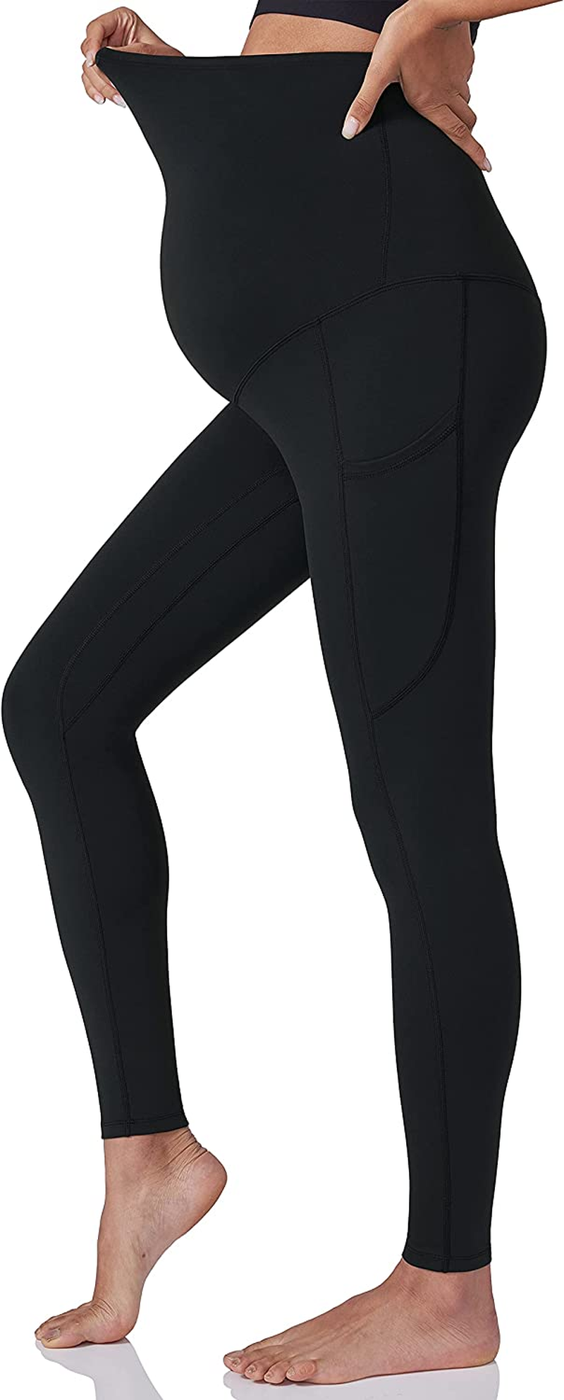 POSHDIVAH Women'S Maternity Workout Leggings over the Belly Pregnancy Yoga Pants with Pockets Soft Activewear Work Pants image number 4