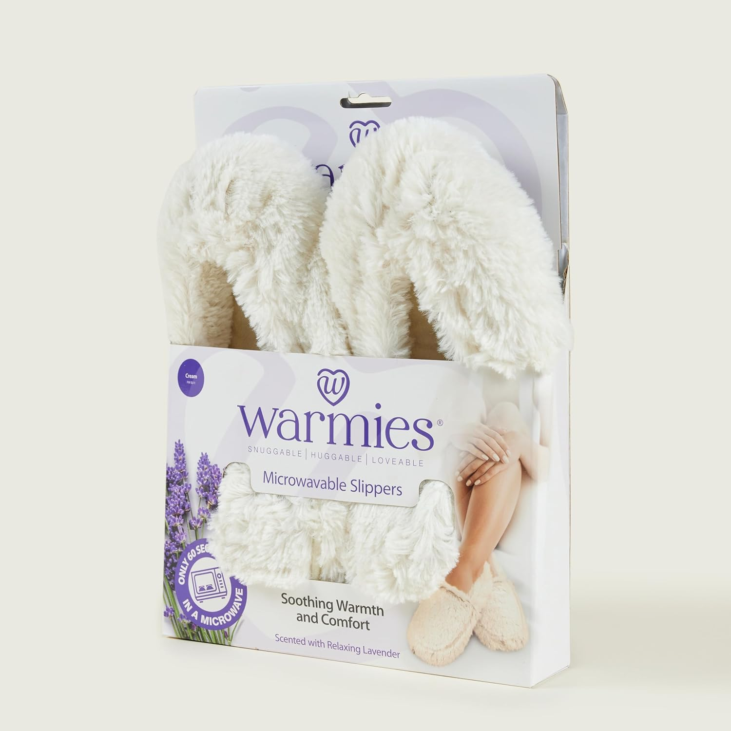 Warmies Microwavable Slippers, Heatable Ladies Slippers with French Dried Lavender, Soothing Warmth and Comfort, One Size Cream Colour image number 4