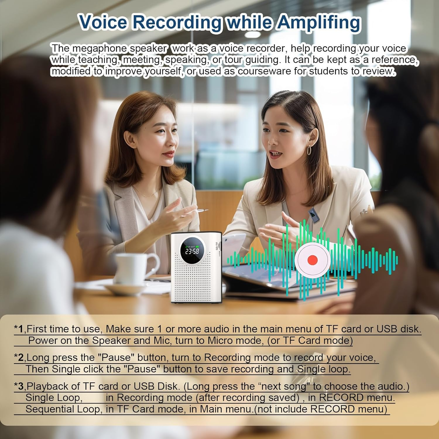 Phoselpida Voice Amplifier with Magnetic Wireless Lavalier Microphone, Portable Amplifier with 2.4G Wireless Microphone, Supports Bluetooth, TF Card, USB Flash Drive and AUX Input image number 1