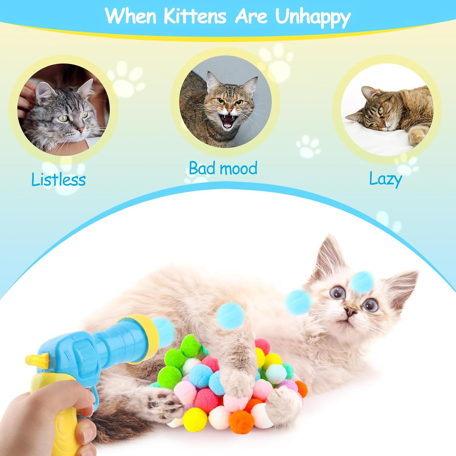 MXTIMWAN Cat Toy Cat Pompom Ball, Pack of 103 Cat Toy Balls with Cat Toy Launcher, Interactive Cat Toy Ball, Cat Felt Balls Toy for Indoor Pets Cats Dogs image number 3