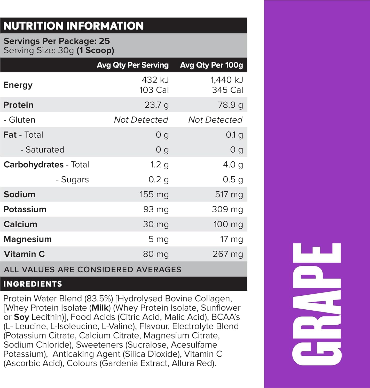 Muscle Nation Grape Protein Water 750G (25 Serves) image number 1