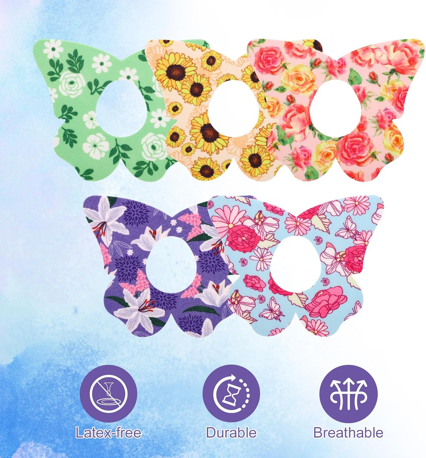 25 Pcs Adhesive Patches for Dexcom G7, 5 Styles Beautiful Butterfly Design Adhesive Patches Waterproof & Breathable Latex Free over Patch Sensor Stickers image number 1