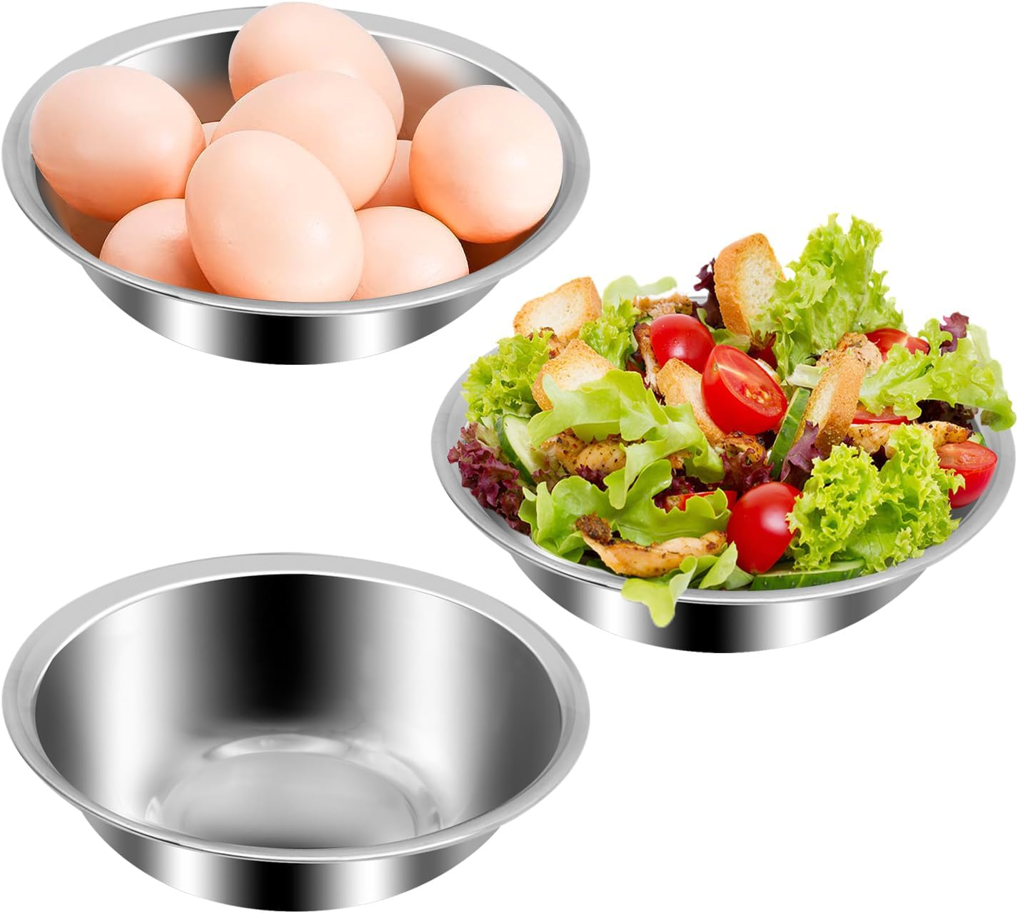 10Pcs Small Stainless Steel Bowls, 6 1/2" Wide Kitchen Metal Bowl with Flat Base, 3/4" Quart Prep Bowls for Meal Prep Cooking Serving Baking image number 1