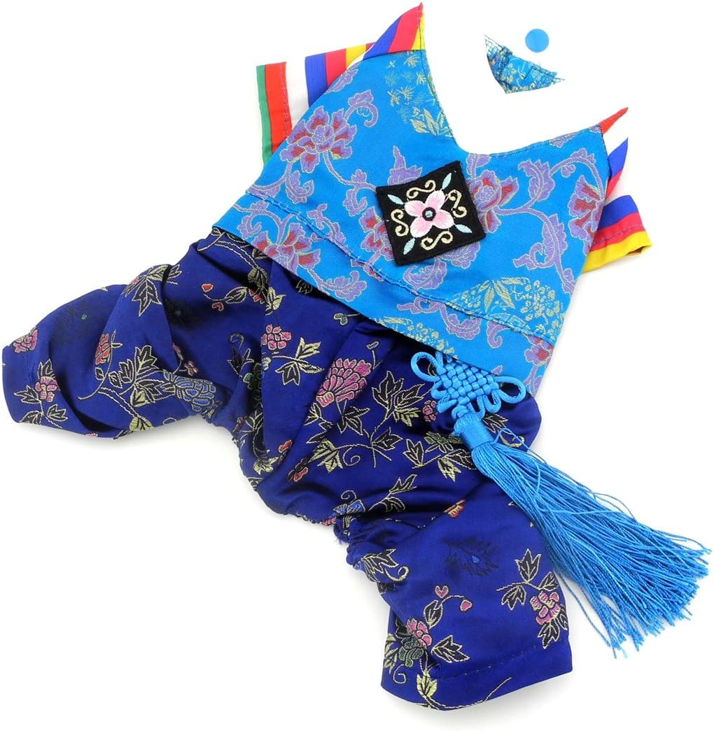 SELMAI Korean Traditional Hanbok Dog Costume for Small Dog Cat Puppy Holidays Dress Embroidered Silk Girl M