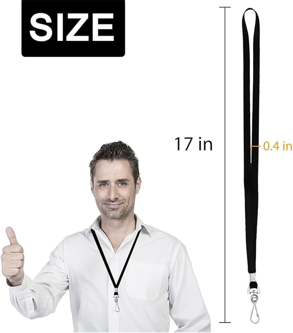 50Pcs Bulk ID Badges Lanyards, Durable Nylon Neck Lanyards Light Flat Lanyard Kit with Swivel Hook Clips for Name Tag ID Badges Holder, Lanyard for Keys School Office Festival Event (Black) image number 6