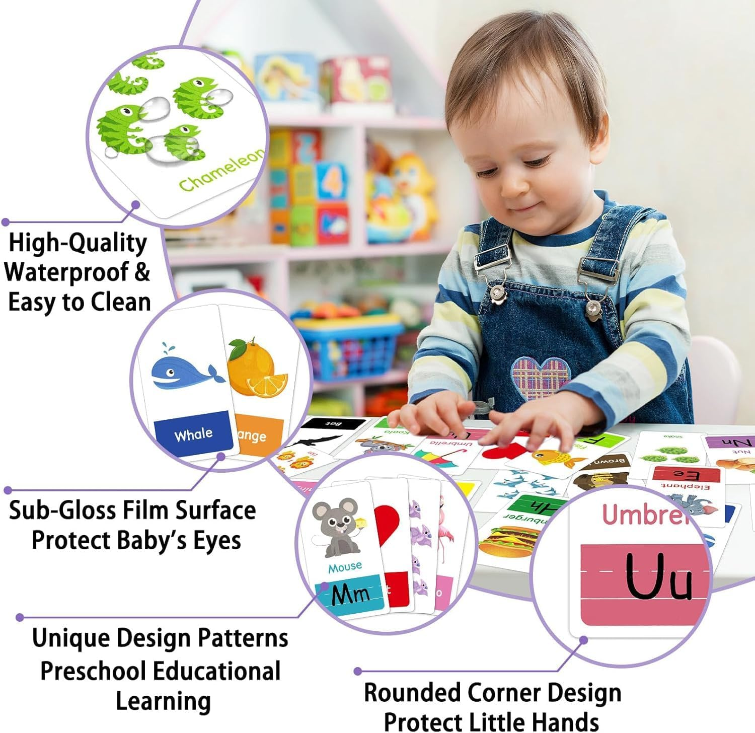 58-Piece Toddler Flash Cards Set - Alphabet, Numbers, Colors & Shapes Learning Cards | Double-Sided Waterproof Flashcards for Ages 1-4 | Preschool Educational Toys, Bpa-Free & Tear-Resistant image number 6