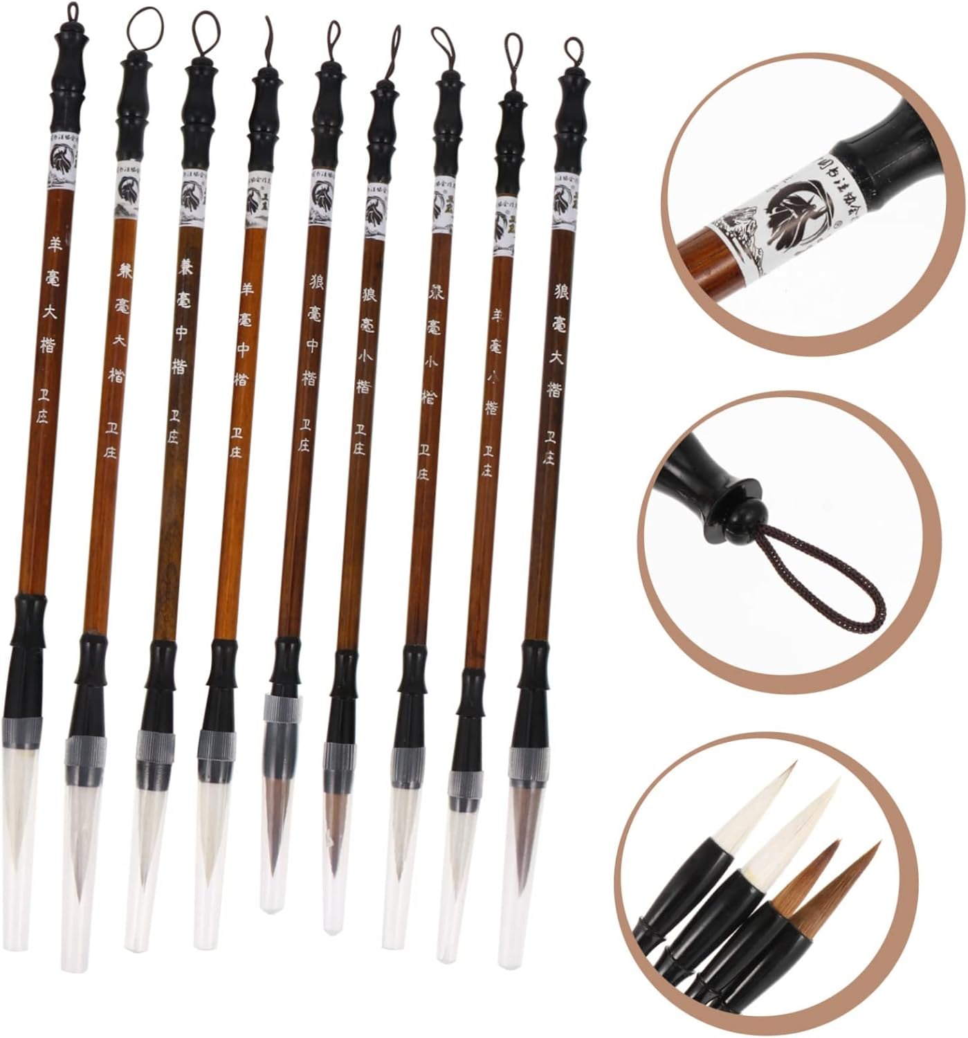 AUTSUPPL 9Pcs Portable Chinese Calligraphy Brush Light Brown Painting Pens for Traditional Calligraphy and Art for Chinese Ink Painting and Watercolor Techniques image number 5