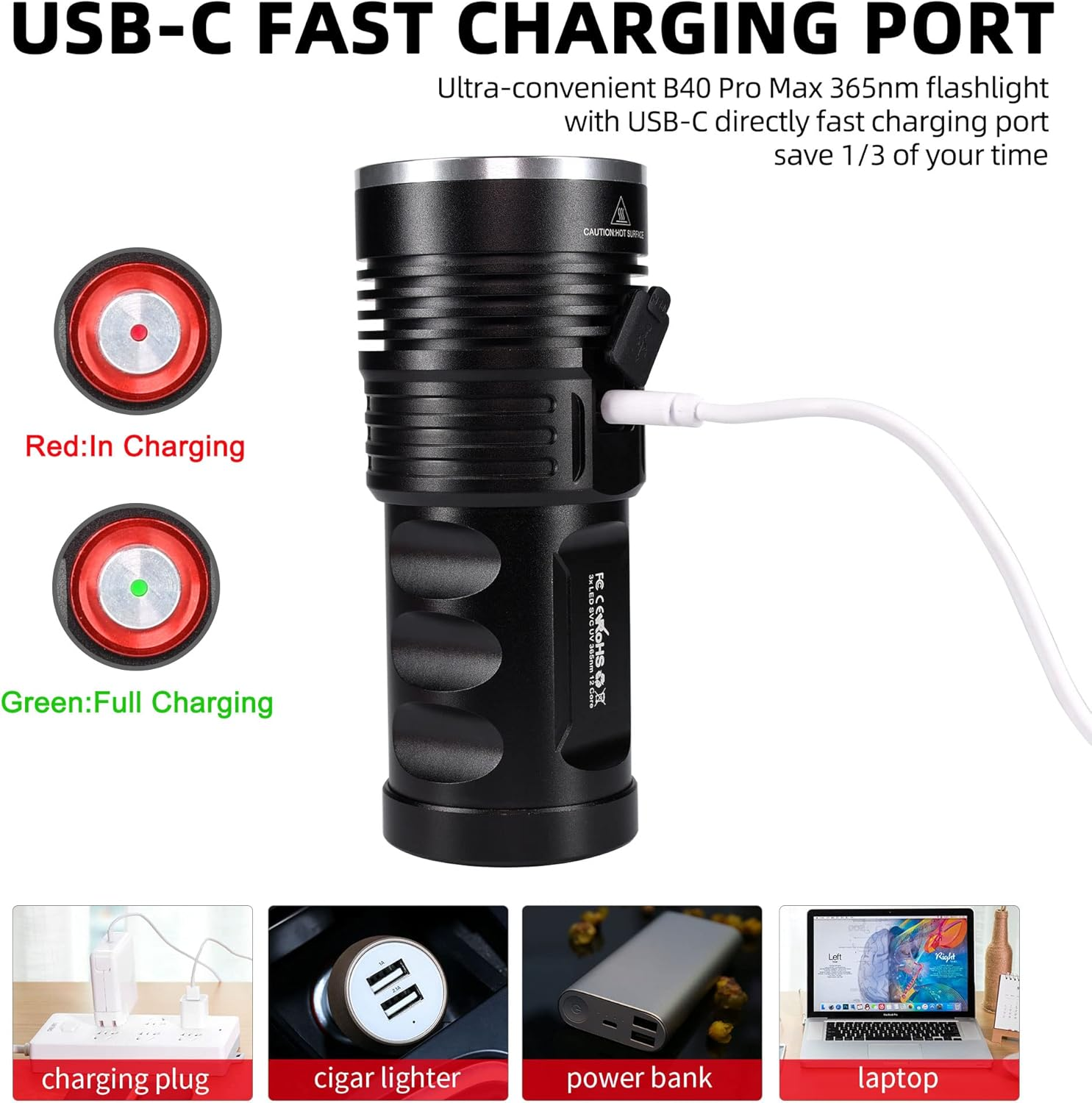 DARKBEAM UV Torches, 365 Nm Ultraviolet Black Light, LED Light, Portable Woodsche Lamp, 36 W Powerful USB-C Blacklight for Detecting Animal Urine, Leak, Minerals, Uranium Glass with Battery, B40 image number 2