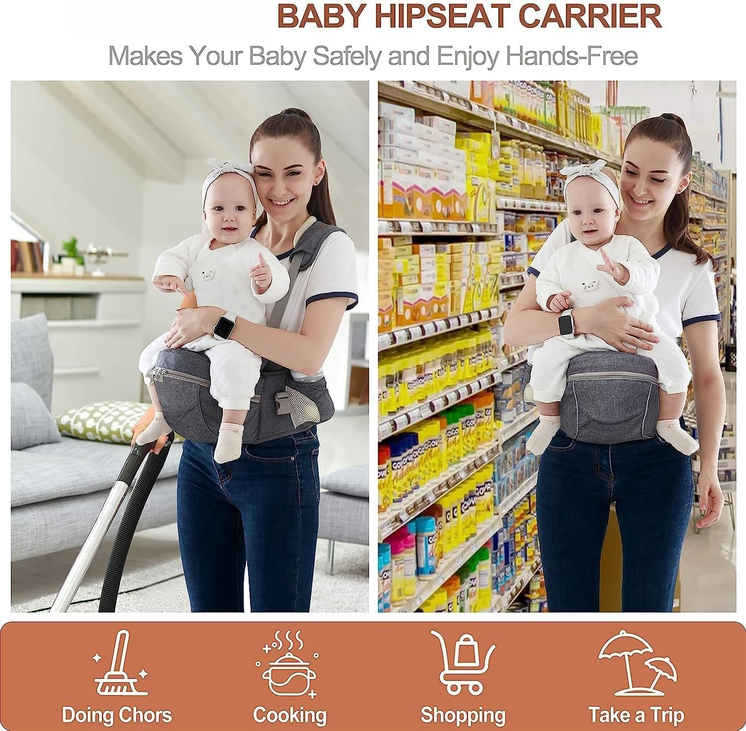 Baby Hip Seat Carrier Baby Waist Stool for Child Infant Toddler with Adjustable Strap Buckle Pocket Soft Inner Huge Storage image number 3