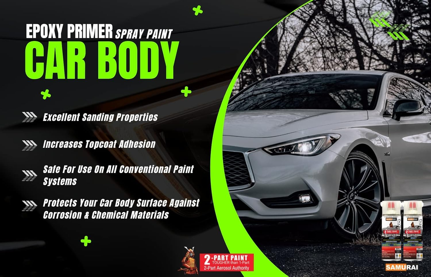 Samurai 2-Part Epoxy Primer for Car Surfacer Spray Paint (PRIMER WHITE, Pack of 1 Can) image number 4