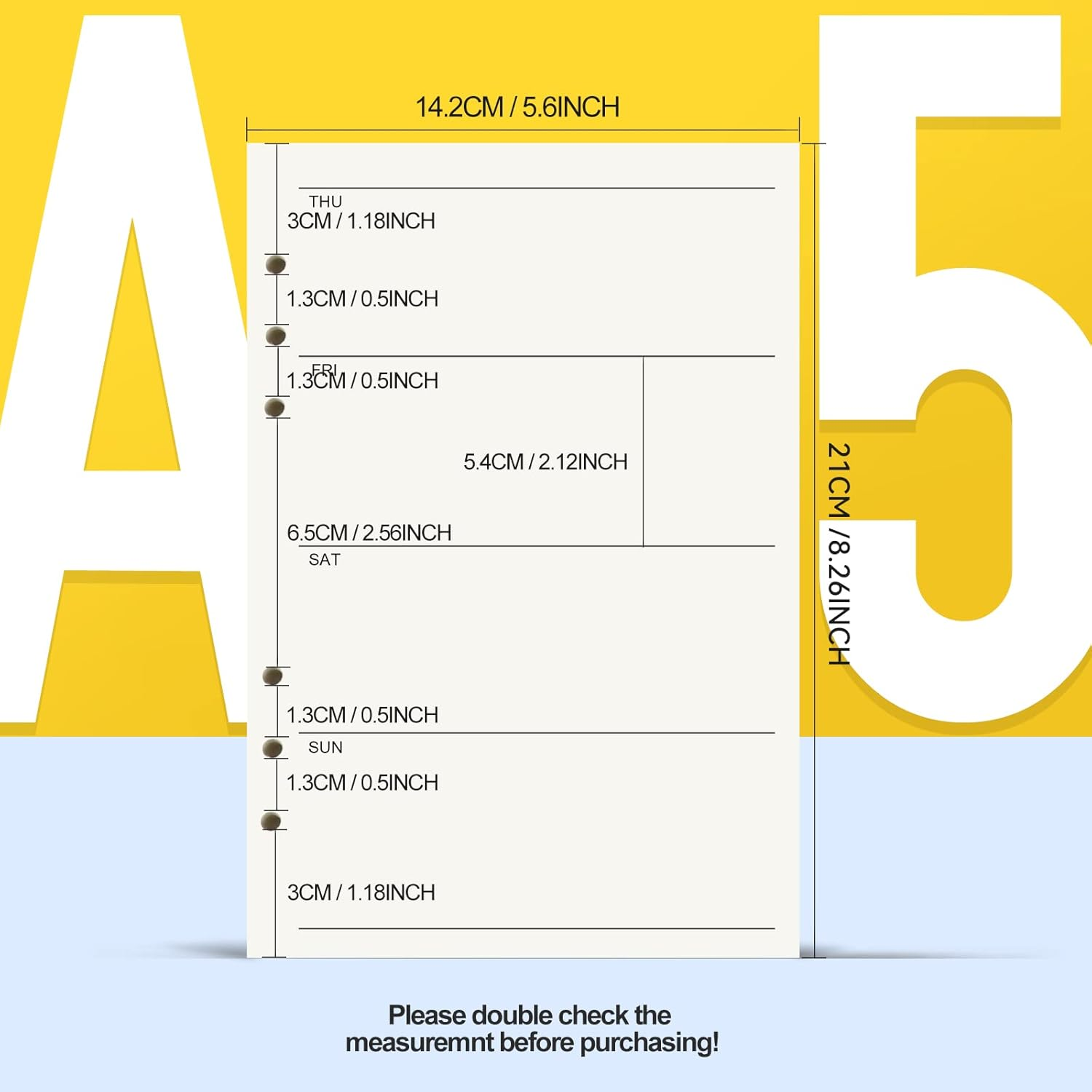 LEOBRO A5 Refill Paper, Weekly Planner Daily Planner Refill Paper, A5 Binder Planner Inserts, A5 Loose Leaf Notebook Paper, 6 Ring A5 Refill Paper for Agenda Work Planner, 90 Sheets/180 Pages image number 1