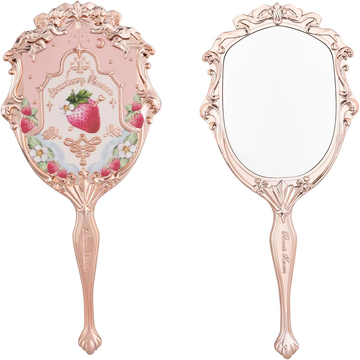 Flower Knows Strawberry Rococo Handheld Mirror, Soft Pink, Gold Frame, 8.6L X 3.9W Inches, Tabletop Mount, Aesthetic Princess Mirror, Perfect for Touch-Ups and Travel image number 4