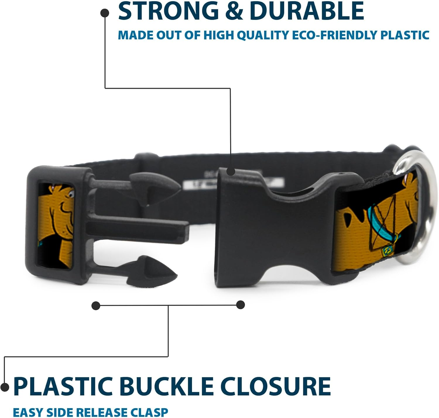 Buckle-Down Scooby Doo Stacked Closeup Black Plastic Clip Collar, Wide Large/18-32 image number 1