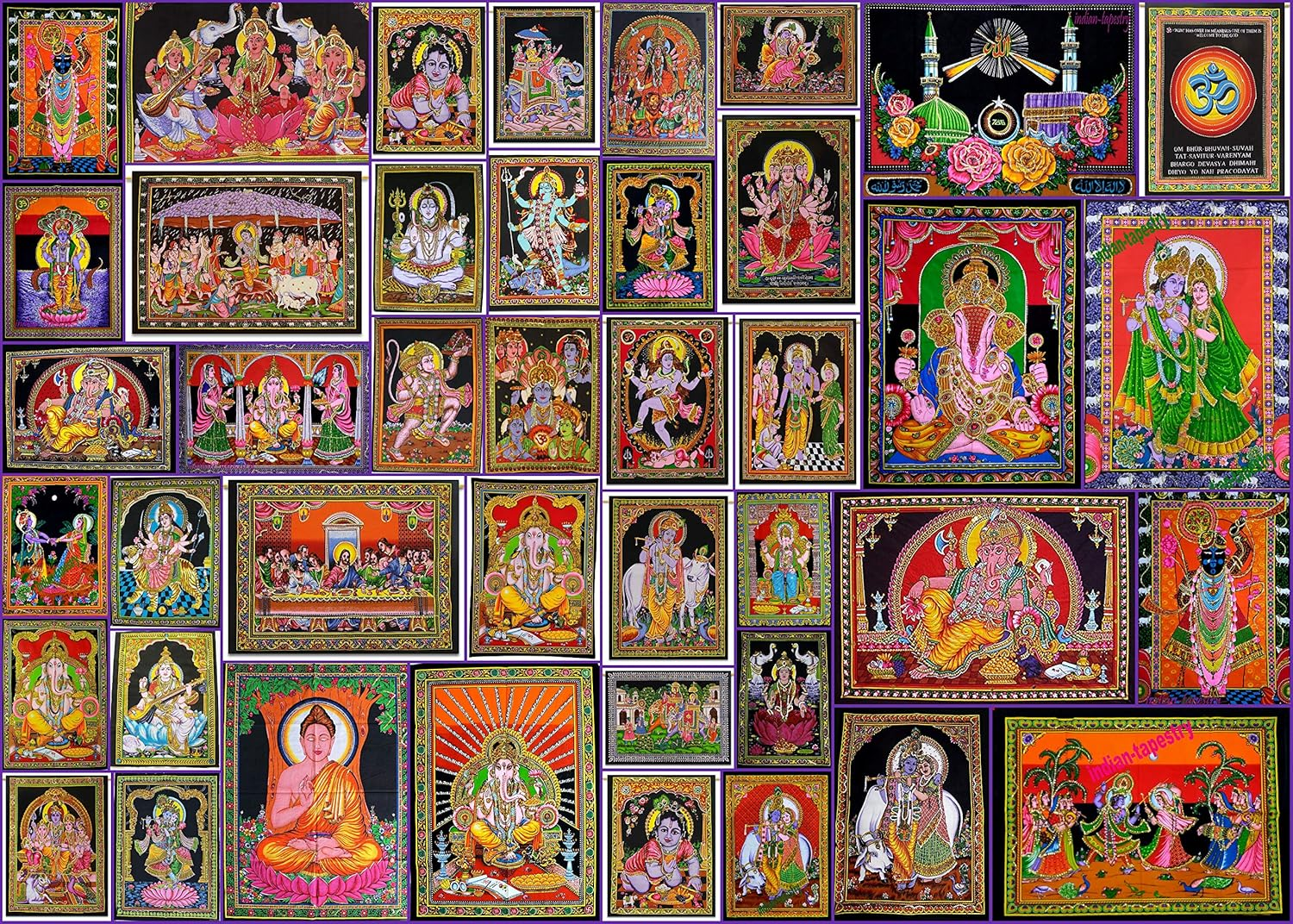 Sophia-Art Krishna Tapestry Unique Laxmi Work Shiva Radha Handmade God Cotton Buddha Sequin Wall Beautiful Poster Multi Arjun Hanging Ram Ethbic Poster Indian Poster (Ram Parivaar)