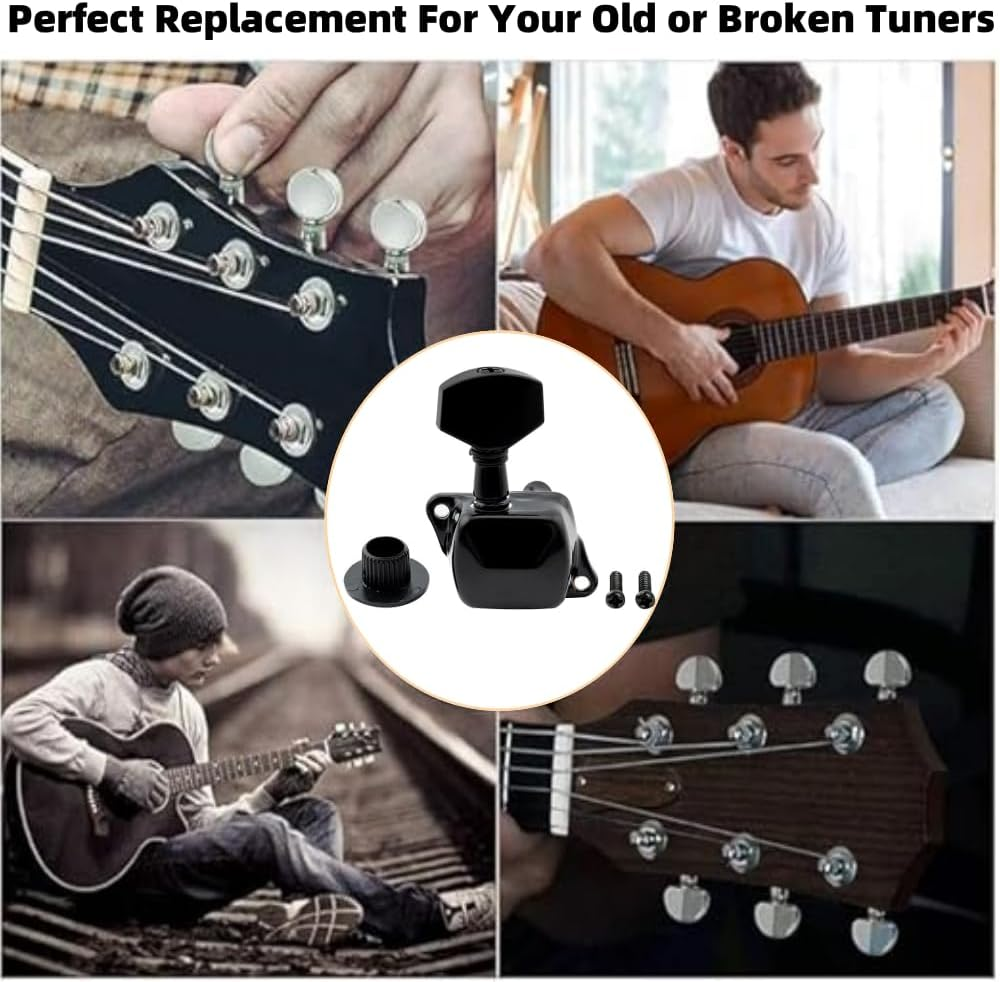 Jindizi 6 Pieces Semi-Closed Guitar String Tuning Pegs Tuner Machine Heads Knobs Tuning Keys for Acoustic or Electric Guitar（3L+3R /Black) image number 5