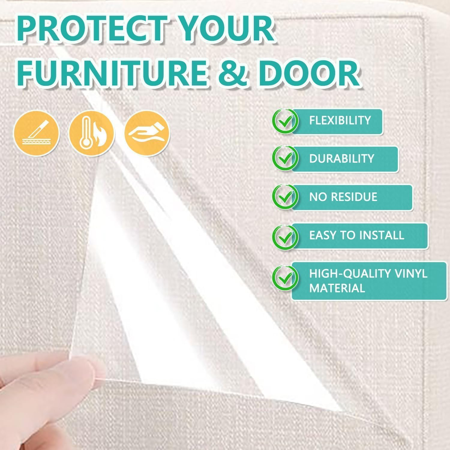 Heyinova Cat Scratch Furniture Protector,Cat Scratch Furniture Protector,100% Transparent Cat Scratches Deterrent Tape,Furniture Protector for Couch,Suitable for Sofas/Walls/Mattresses(500 * 30Cm) image number 4