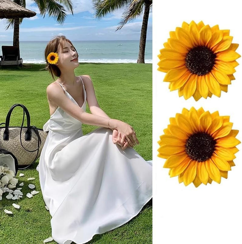 2 Yellow Sunflower Hair Clips Flower Hair Clips Beach Holiday Accessories Sunflower Hair Pins Clips and Hair Clips image number 2