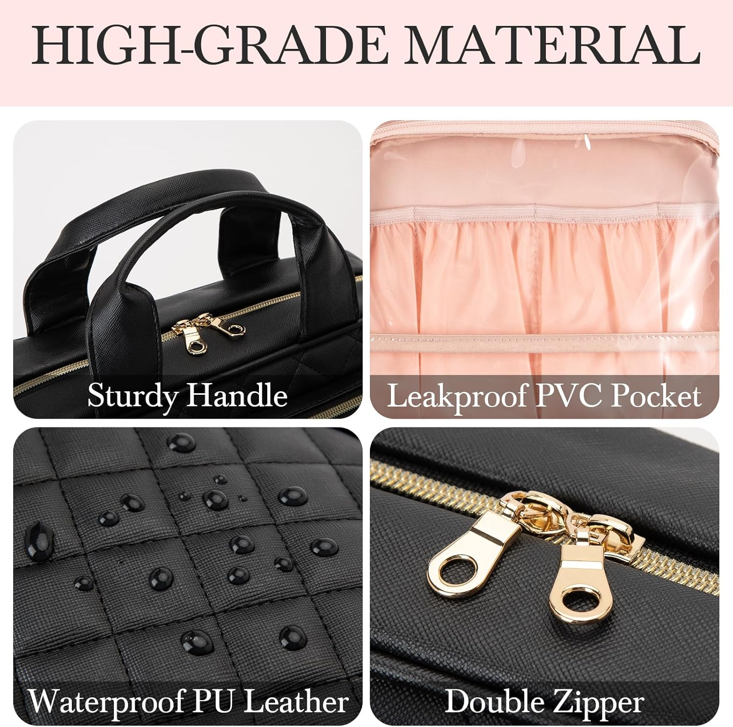 Elite Dance Gear Travel Toiletry Bag with Mirror - Cosmetic Bag with Hanging Hook for Women & Men - Container for Travel Accessories, Essentials, Toiletries, Jewelry, Black, Toiletry Bag with Rack image number 1