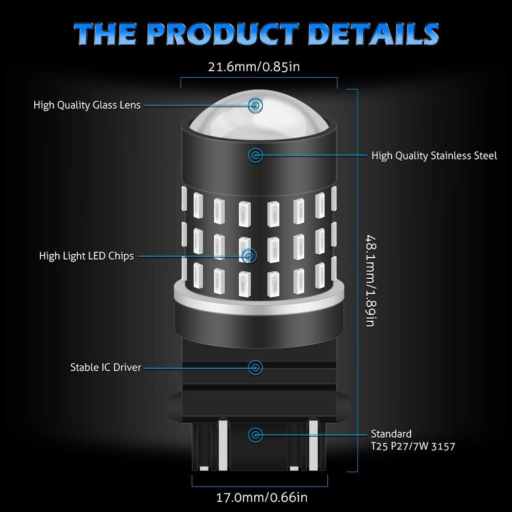 KATUR 3157 3047 3057 3155 3156 Led Light Bulb High Power 3014 54 Chipsets Super Bright 650 Lumens Replace for Turn Signal Back up Reverse Brake Tail Stop Parking RV Lights,Brilliant Red(Pack of 2)